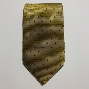 Austin reed neck tie silk gold polka dots blue